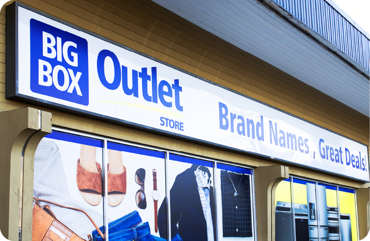 Big Box Outlet Store front entrance signage
