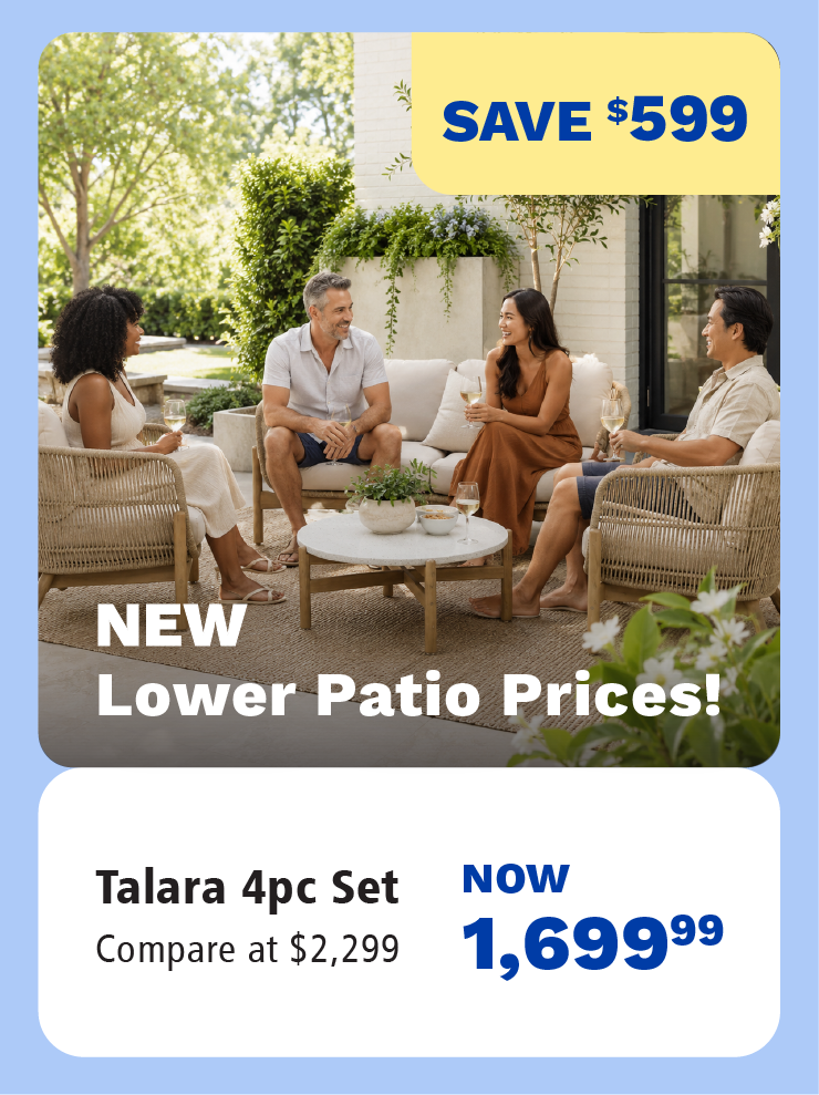New lower prices on patio sets! Save up to $599!