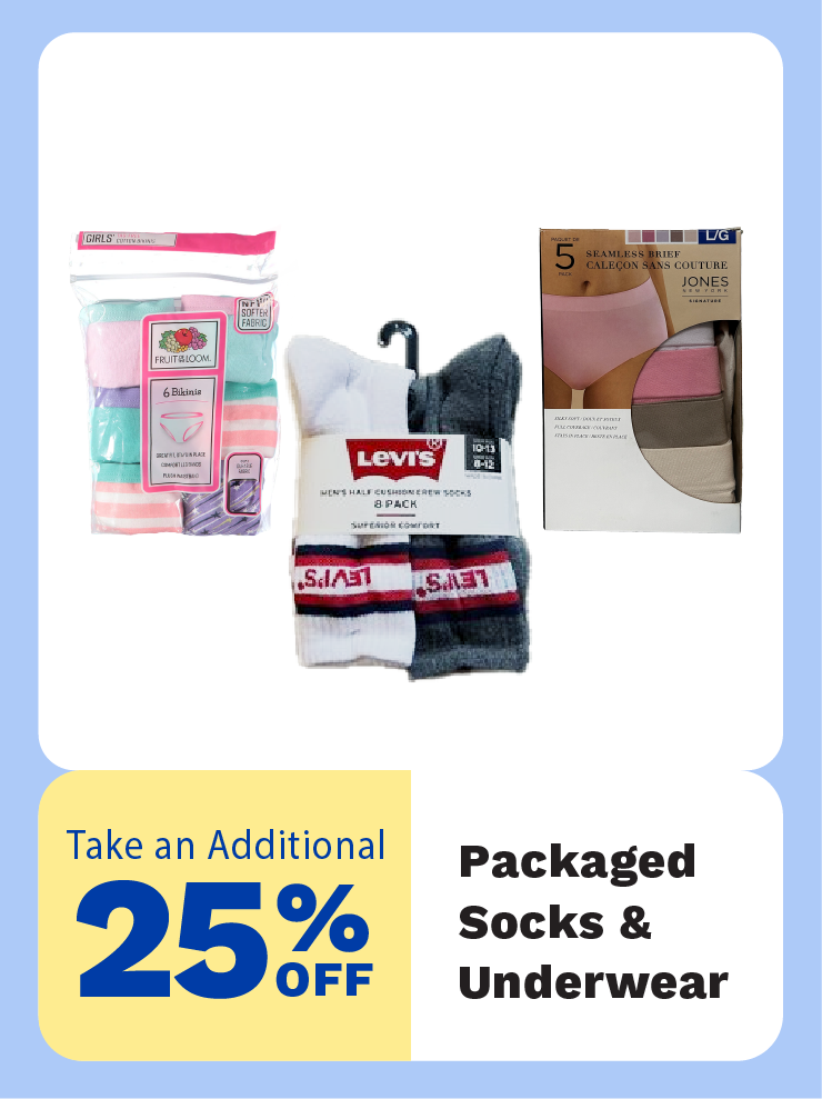 25% Off Packaged Socks & Underwear